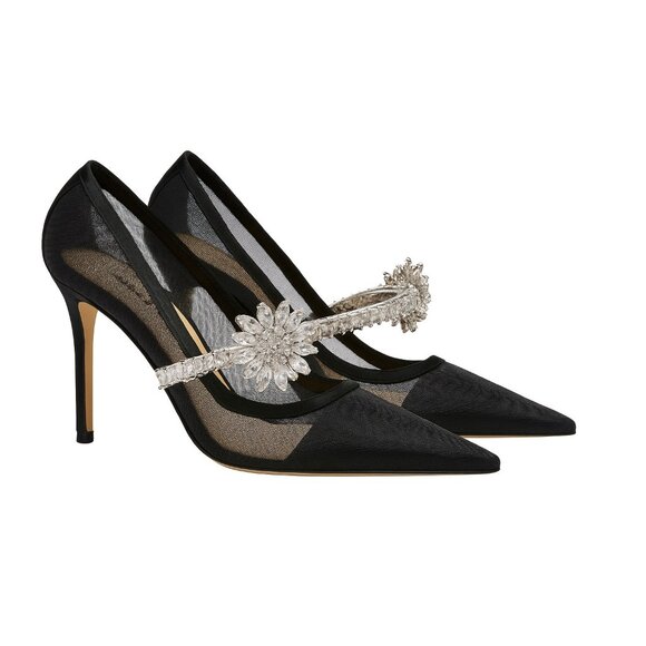 Mach & Mach Lotus Pumps Black Mesh Crystal Embellished Heels Size 39.5 US 9.5 - Picture 10 of 16